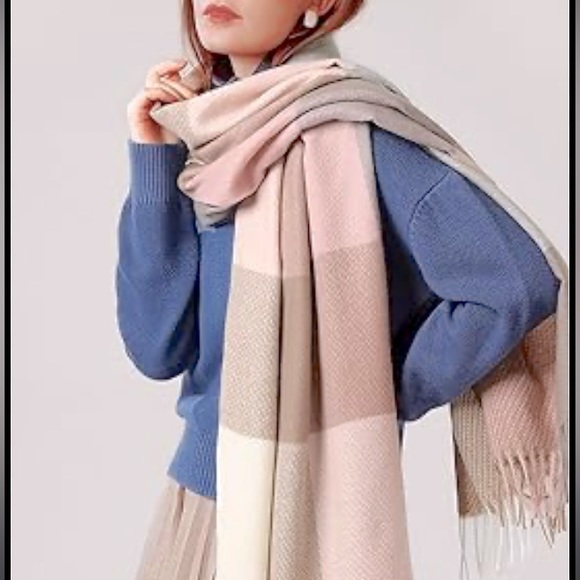 Love and Lore pink plaid blanket scarf with hit of burgandy 30” x 70” - Picture 10 of 10